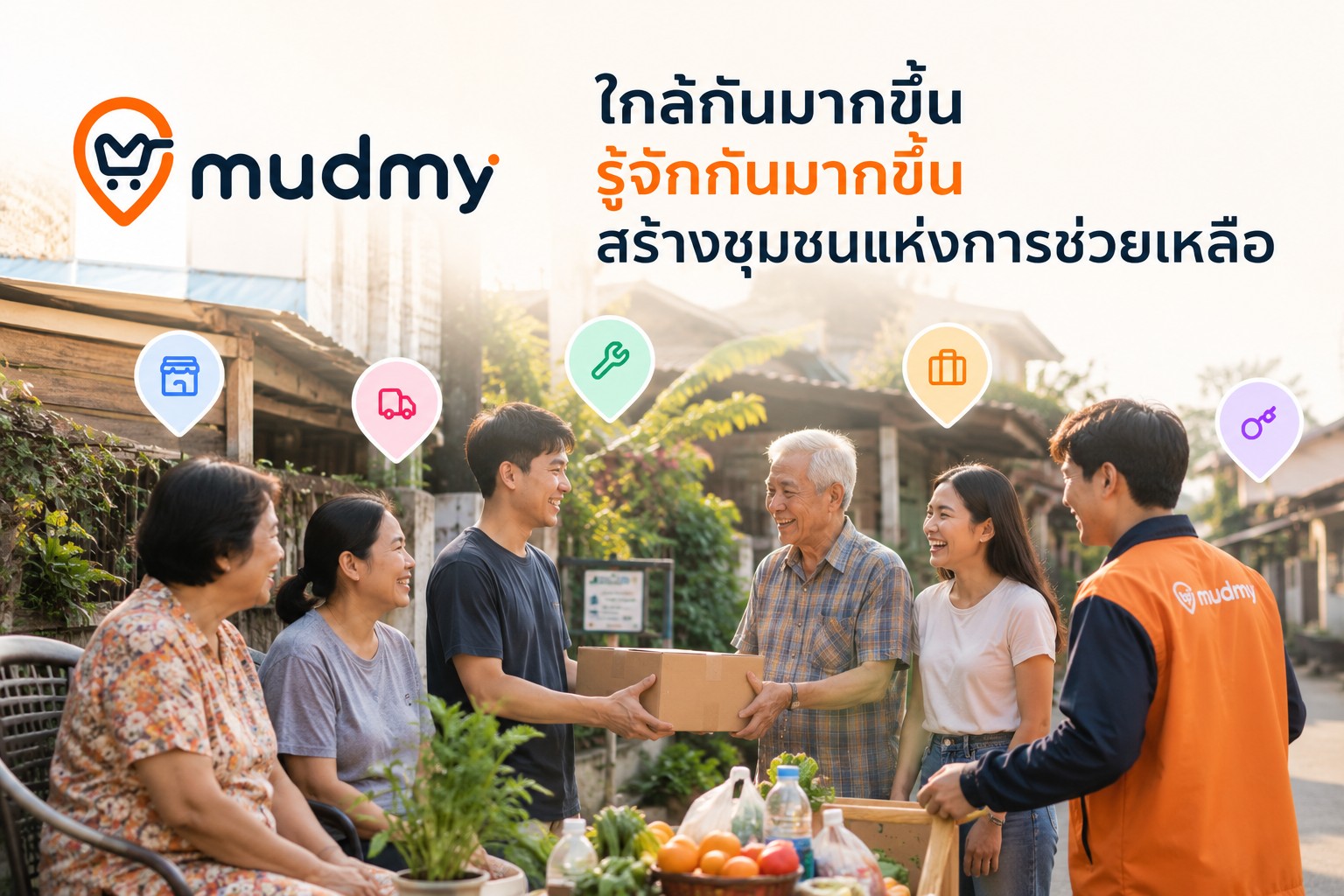 ผู้คนในชุมชนช่วยเหลือและแบ่งปันกันผ่านหมุดหมาย Mudmy
